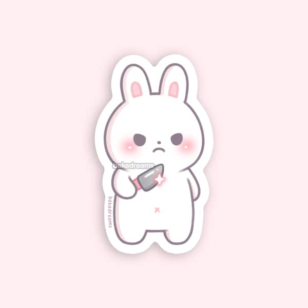 Stabby Bunny Vinyl Sticker, White Rabbit with Knife, Animals with Knives, Murderous, Dangerous Die Cut for Phone Laptop Waterbottle