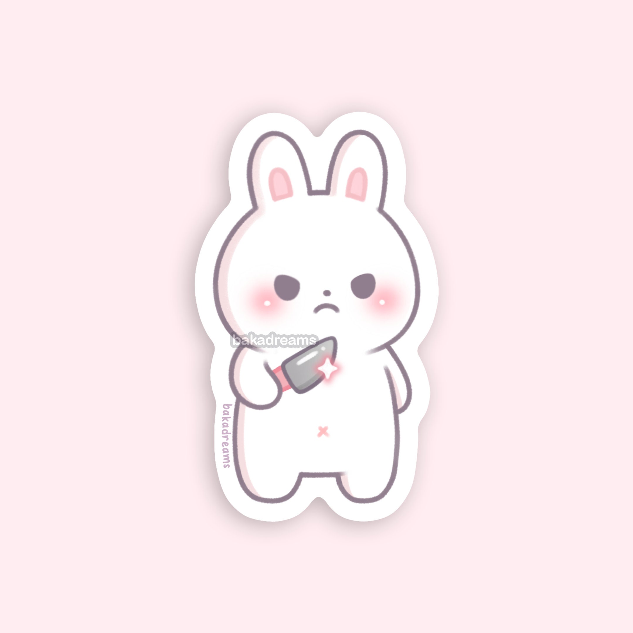 Stabby Bunny Vinyl Sticker, White Rabbit With Knife, Animals With