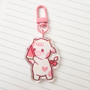 Watermelon Cow Acrylic Keychain | Cute Farm Animal Keyring | Kawaii Colorful Dairy Cow Art | Fun Accessory For Bags and Backpacks