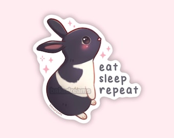 Cute Bunny Sticker, Black Dutch Rabbit Vinyl Sticker, Bunny Mom, Eat Sleep Repeat, Hollander, Brabander, For Laptop Waterbottle iPad Phone