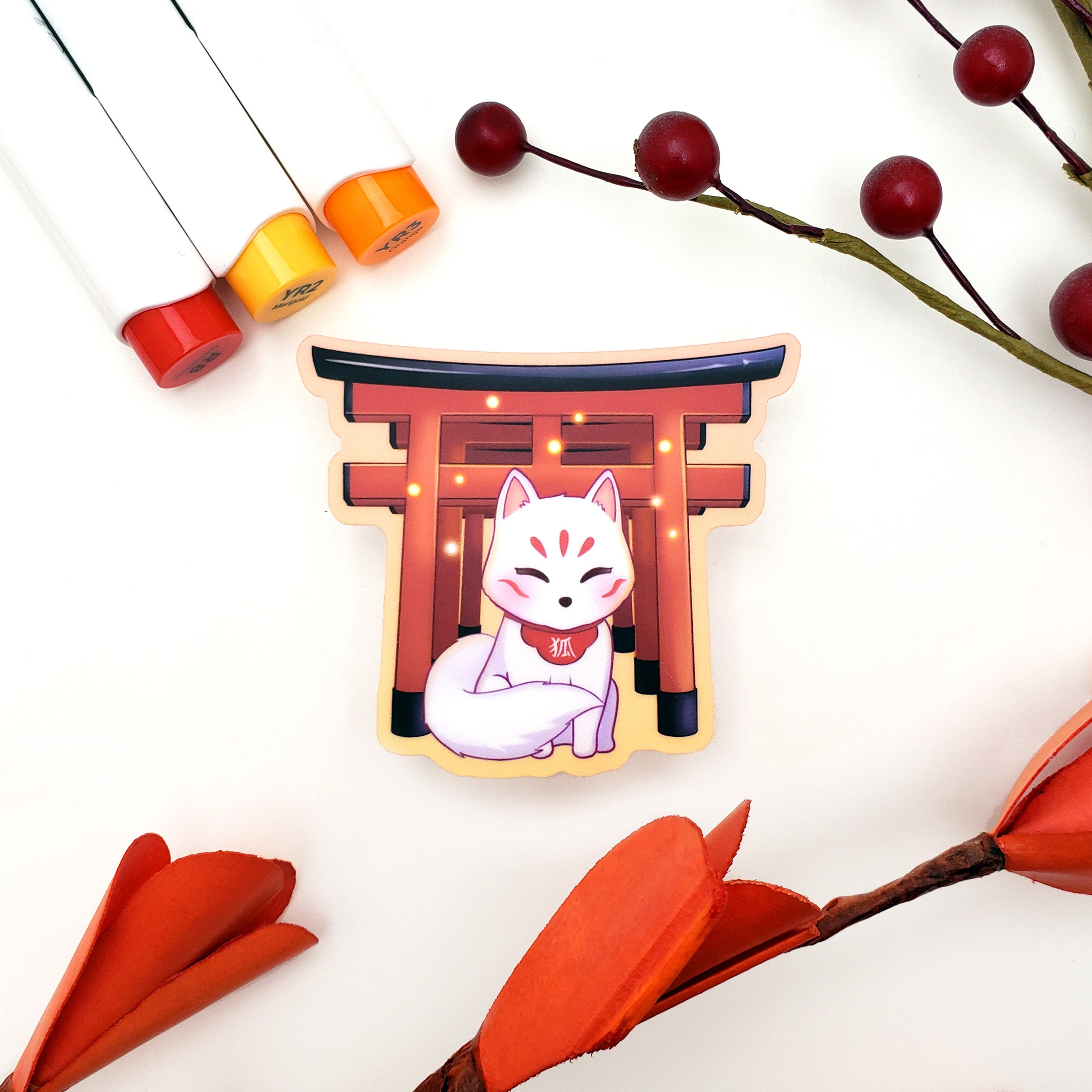 Fushimi Inari Shrine Fox Vinyl Sticker Kawaii Kitsune Cute | Etsy