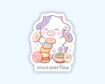 Snack Overflow Cow Vinyl Sticker, Stack Overflow, Programmer Humor Gift, Software Developer, Tech Coding, Computer Science, Cute Kawaii Cow