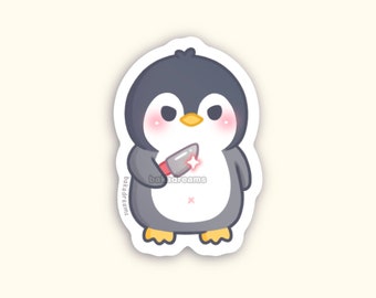 Stabby Penguin Vinyl Sticker, Penguin with Knife, Animals with Knives, Cute and Dangerous Kawaii Die Cut for Phone Laptop Waterbottle