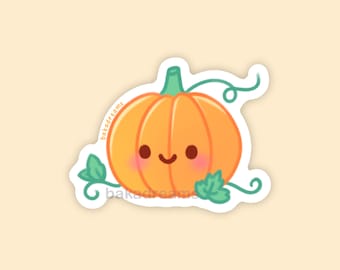 Cute Pumpkin Vinyl Sticker, Kawaii Pumpkin, Fall Sticker, Autumn Sticker, Spoopy Halloween Sticker, Sticker for phone water bottle laptop