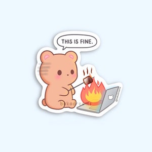 This Is Fine Bear Programmer Humor Vinyl Sticker, Software Developer Gift, Cute Tech Coding Sticker, Computer Science, Gift for Engineer