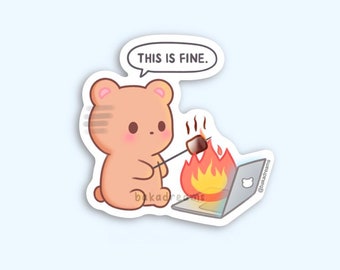 This Is Fine Bear Programmierer Humor Vinyl Aufkleber, Software Entwickler Geschenk, Niedlicher Tech Coding Aufkleber, Computer Science, Geschenk für Techniker