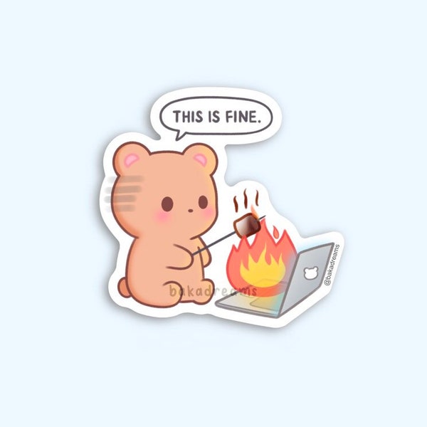 This Is Fine Bear Programmer Humor Vinyl Sticker, Software Developer Gift, Cute Tech Coding Sticker, Computer Science, Gift for Engineer