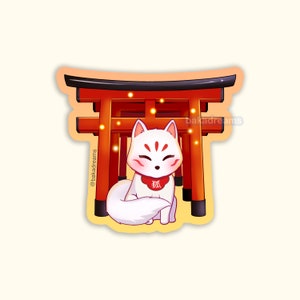 Fushimi Inari Shrine Fox Vinyl Sticker, Kawaii Kitsune, Cute Gifts Kyoto Torii Gates, Japanese Stickers, Japan Souvenirs, Laptop Waterbottle