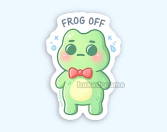 Cute Side Eye Frog Vinyl Sticker, Frog Off, Fuck Off, Cottage Core, Kawaii Water Bottle Decal, Laptop Sticker, Water Resistant, Sticker Pack