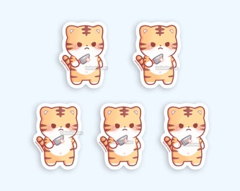 Cute But Stabby Tiger Mini Sticker Set - 5 Sticker Pack, Year of the Tiger, Lunar New Year 2022, Kawaii Die Cut for Phone Laptop Waterbottle