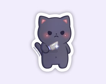 Stabby Black Cat Vinyl Sticker, Black Kitty with Knife, Murder Kitchen Knife, Animals with Knives, Die Cut for Phone Laptop Waterbottle