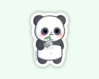 Stabby Panda with Bamboo Leaves Vinyl Sticker, Animals with Knives, Cute Dangerous Panda Die Cut for Phone Laptop Waterbottle