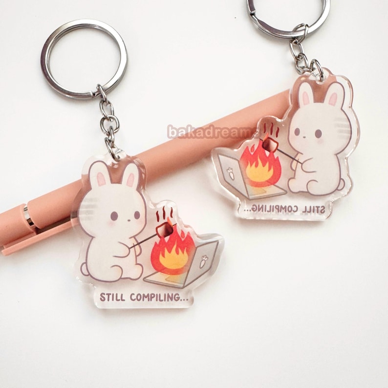 Still Compiling Bunny Acrylic Keychain, Programmer Humor - Etsy
