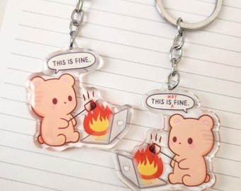 This Is (Not) Fine Bear Programmer Humor Keychain, Software Developer Gift, Cute Tech Coding Keychain, Computer Science, Gift for Engineer