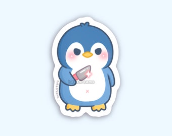 Stabby Blue Penguin Vinyl Sticker, Penguin with Knife, Animals with Knives, Cute and Dangerous Kawaii Die Cut for Phone Laptop Waterbottle