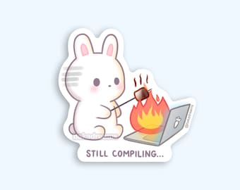 Still Compiling Bunny Programmer Humor Vinyl Sticker, Software Developer Gift, Cute Tech Coding Sticker, Computer Science, Gift for Engineer