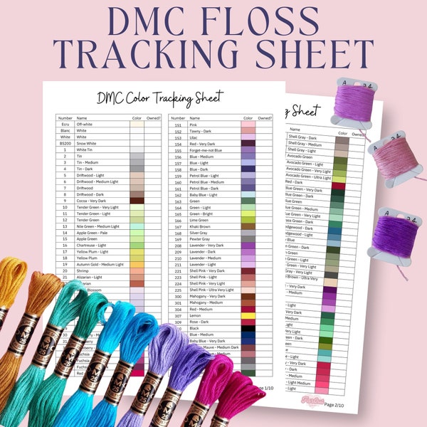 DMC Floss Thread Tracking Sheet | Printable or Goodnotes Compatible | Instant Pdf Download