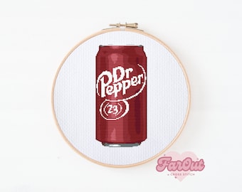 Dr Pepper Soda Pop Can Cross Stitch Pattern PDF | Instant Download