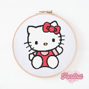 Waving Kitty Cross Stitch Pattern Pdf | Instant Download