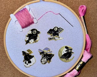 Cute Crow Witchy Magnetic Needle Minders | For Cross Stitch, Needlepoint, Embroidery, Sewing, and More!