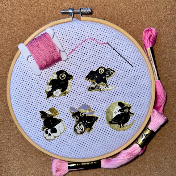 Cute Crow Witchy Magnetic Needle Minders | For Cross Stitch, Needlepoint, Embroidery, Sewing, and More!