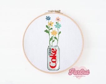 Floral Diet Coke Can Cross Stitch Pattern Pdf | Instant Download