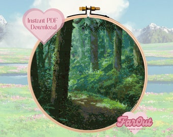Wind Forest | Anime Landscape Cross Stitch Pattern PDF | Instant Download