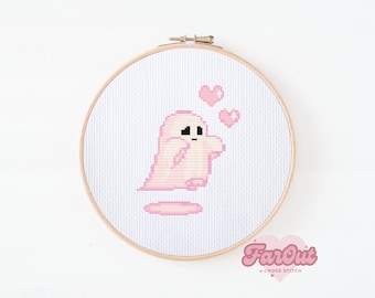 Cute Pink Ghost Cross Stitch Pattern PDF | Instant Download
