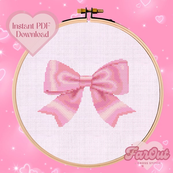 Pink Bow Cross Stitch Pattern PDF | Instant Download