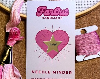 Gold Star "I Tried" Magnetic Needle Minder | For Cross Stitch, Needlepoint, and More!