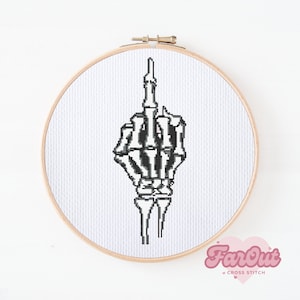 Skeleton Fck You Cross Stitch Pattern PDF | Instant Download