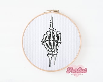 Skeleton Fck You Cross Stitch patroon PDF | Directe download