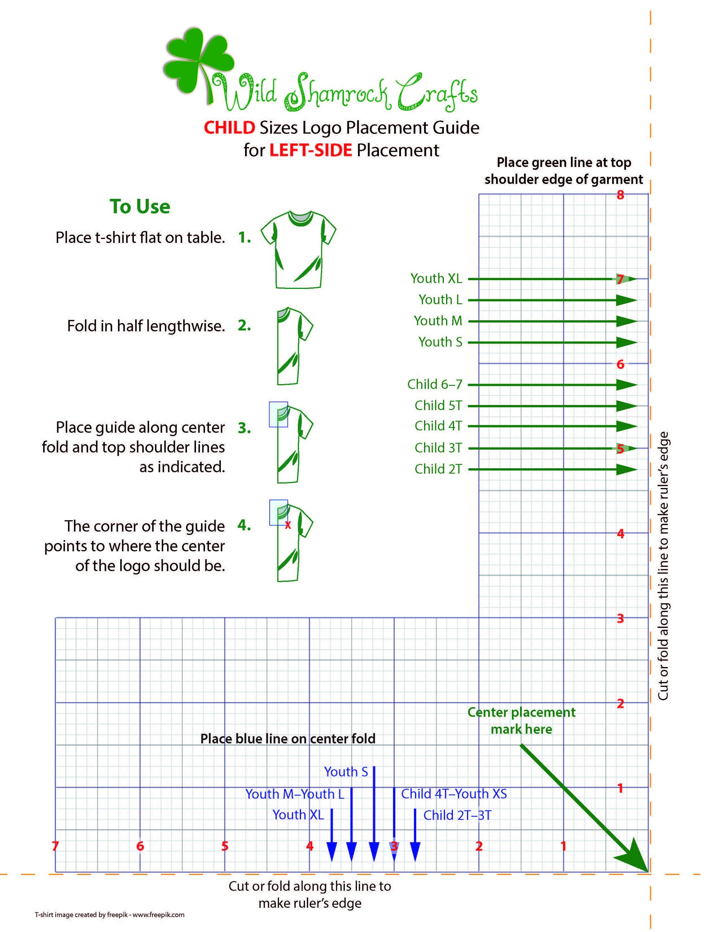 Leftside Child Printable Machine Embroidery Logo Guide for Children's