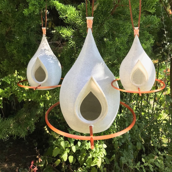 Teardrop Birdhouse - 3D Printed - with copper and leather hanger