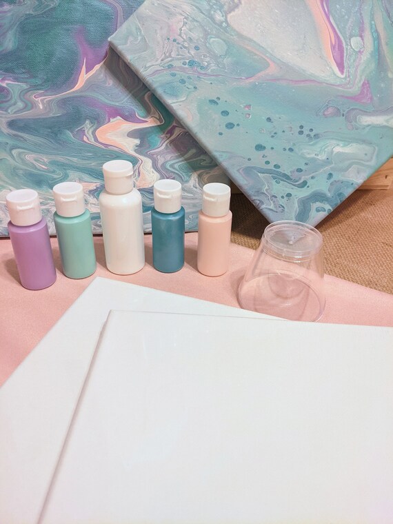 DIY Kit, Acrylic Paint Pouring Painting Kit (Turquoise, Surf Blue, Mint)