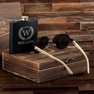 Personalized Sunglasses and Flask in Gift Box, Groomsmen Gifts, Groomsman Proposal Gift, Best Man Gift, Husband Gift, Bachelor Gifts for Men image 5