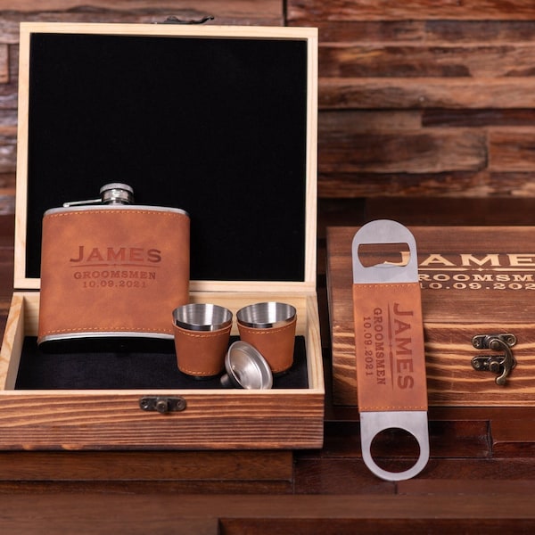 Personalized Groomsmen Gifts, Groomsmen Proposal Box Set, Bottle Opener and Flask in Groomsman Gift Box, Best Man Gift, Groom Gift, Dad Gift