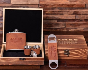 Personalized Groomsmen Gifts, Groomsmen Proposal Box Set, Bottle Opener and Flask in Groomsman Gift Box, Best Man Gift, Groom Gift, Dad Gift