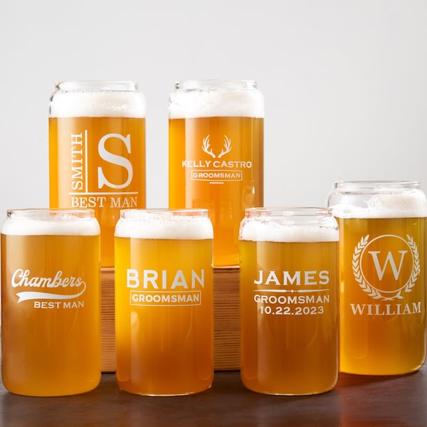 Personalized Beer Cups for Wedding Party, Barware for Him Beer Glasses, Home Bar Gifts, Groomsmen Gifts, Best Man Gift, Bachelor Party Gifts