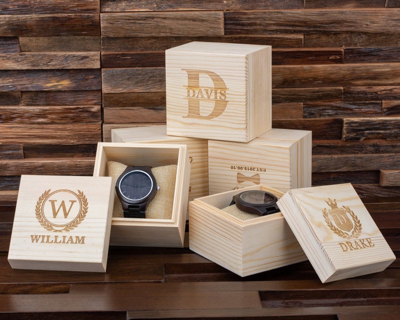 Personalized Wooden Watches for Men, Mens Watch with Wooden Box, Groomsmen Gifts, Best Man Gift, Mens Gift, Christmas Gifts for Men image 2