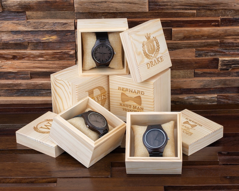 Personalized Wooden Watches for Men, Mens Watch with Wooden Box, Groomsmen Gifts, Best Man Gift, Mens Gift, Christmas Gifts for Men image 3