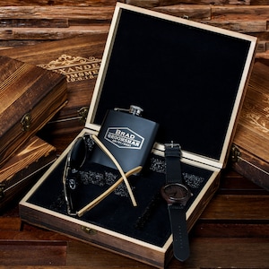 Groomsmen Gifts, Groomsmen Gift, Personalized Watch, Sunglasses, Flask in Groomsman Gift Box, Groomsmen Proposal, Best Man Gift, Groom Gifts