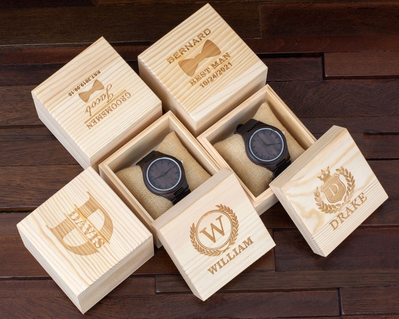 Personalized Wooden Watches for Men, Mens Watch with Wooden Box, Groomsmen Gifts, Best Man Gift, Mens Gift, Christmas Gifts for Men image 1