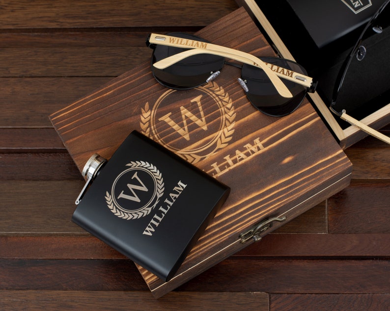 Personalized Sunglasses and Flask in Gift Box, Groomsmen Gifts, Groomsman Proposal Gift, Best Man Gift, Husband Gift, Bachelor Gifts for Men image 7