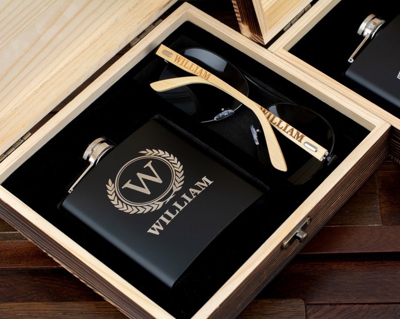 Personalized Sunglasses and Flask in Gift Box, Groomsmen Gifts, Groomsman Proposal Gift, Best Man Gift, Husband Gift, Bachelor Gifts for Men image 3