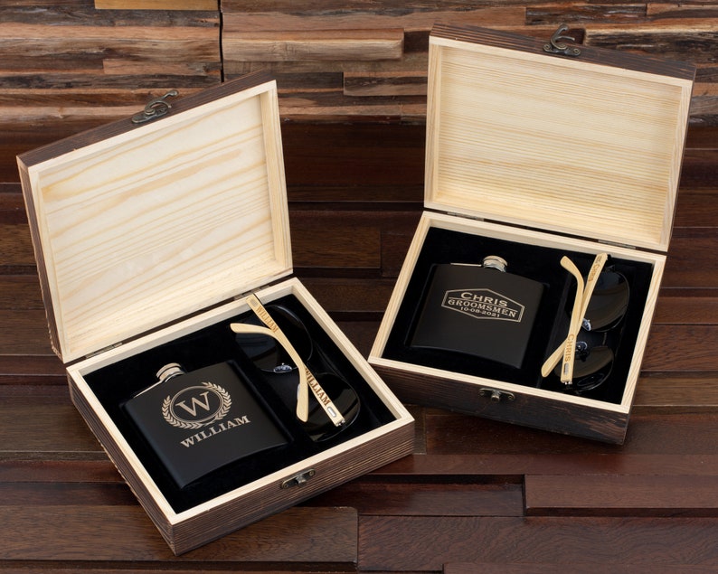 Personalized Sunglasses and Flask in Gift Box, Groomsmen Gifts, Groomsman Proposal Gift, Best Man Gift, Husband Gift, Bachelor Gifts for Men image 6