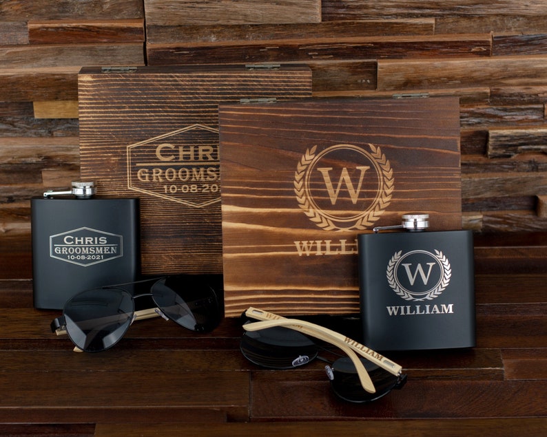 Personalized Sunglasses and Flask in Gift Box, Groomsmen Gifts, Groomsman Proposal Gift, Best Man Gift, Husband Gift, Bachelor Gifts for Men image 4