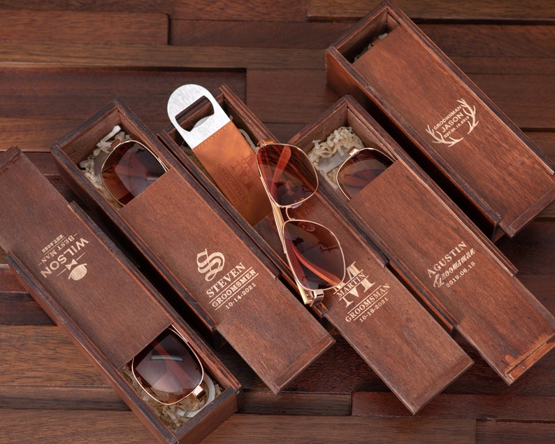 Groomsmen Gifts, Personalized Sunglasses and Bottle Opener in Groomsman Gift Box Set, Best Man gift, Groom Gifts, Gift for Men, Mens Gift All items in box