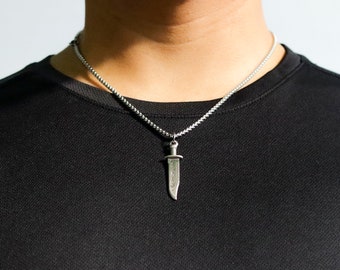 Men’s Knife Pendant Necklace – Vintage Rope & Leather Cord Necklace Gift for Men