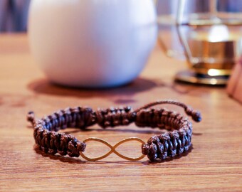 Braided Vegan Leather Infinity Bracelet, Adjustable Paracord Emblem